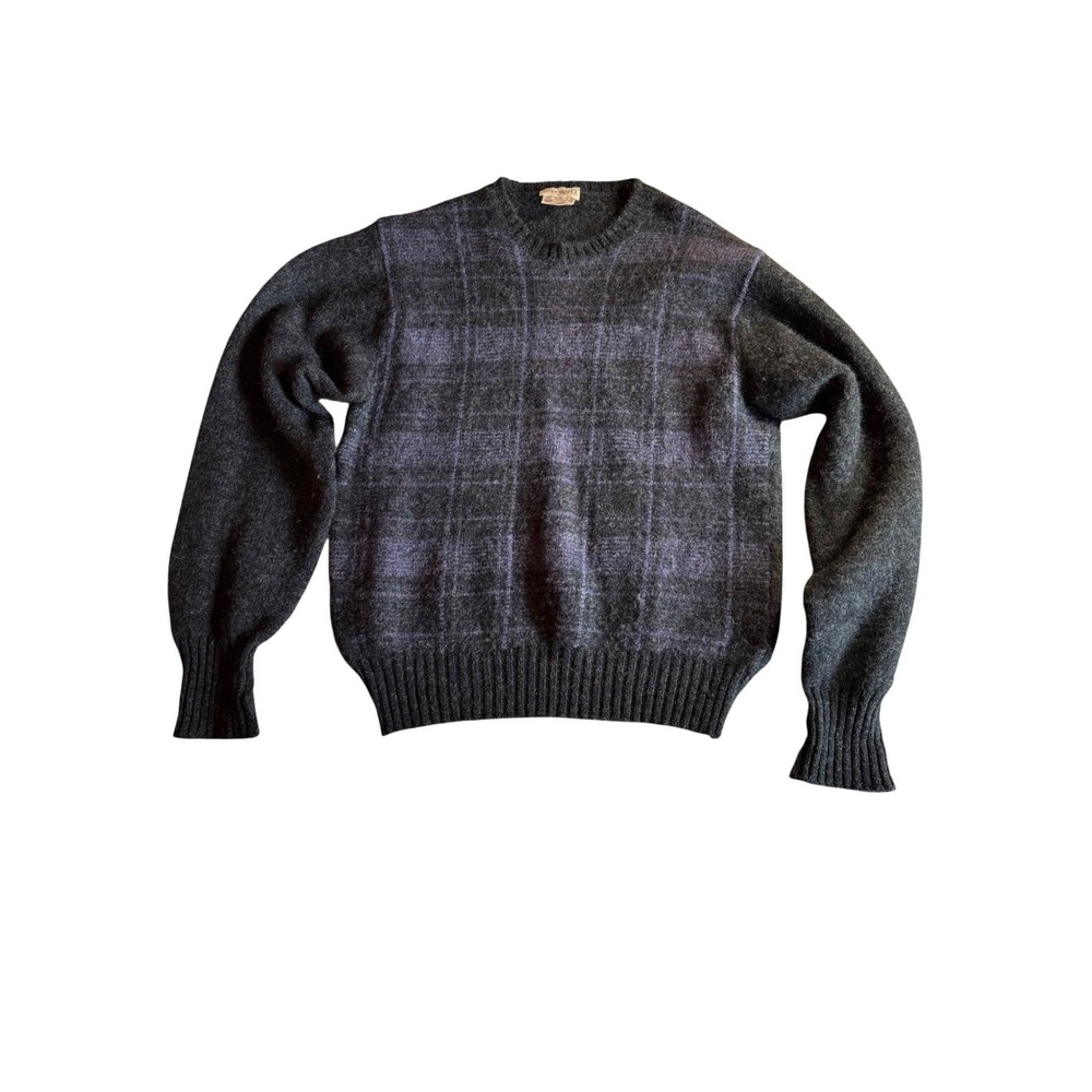 Woodward Vintage Made in Ireland 100% Shetland Wool Plaid Sweater Mens Large L
